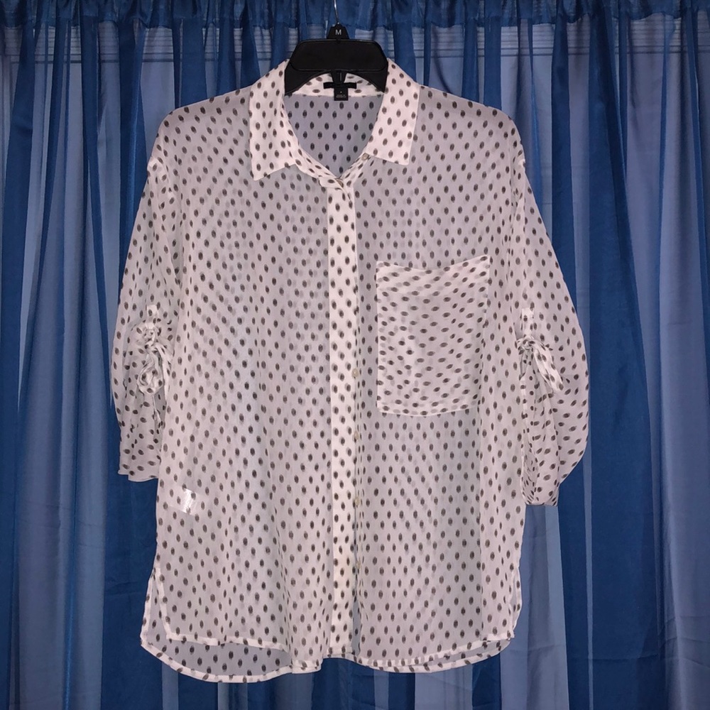 Ann Taylor Sheer Polka Dot Button Up